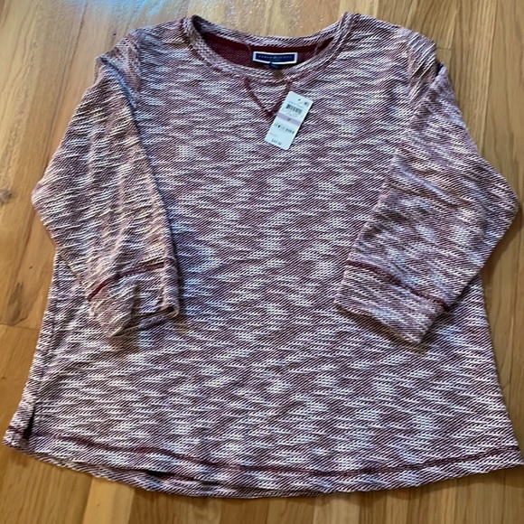 BNWT Karen Scott 1X Sweatshirt 3/4 Sleeve (White&Merlot) - Picture 1 of 7